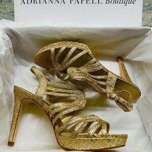 Adrianna Papell Becka Gold Glitter Heel Sandals 7.5